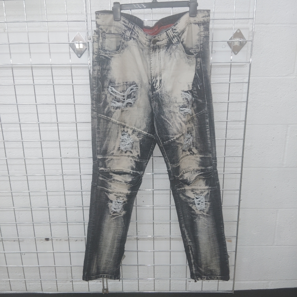 VICTORIOUS Men's Distressed Gray Biker Jeans Size 38 x 32 - Picture 11 of 11